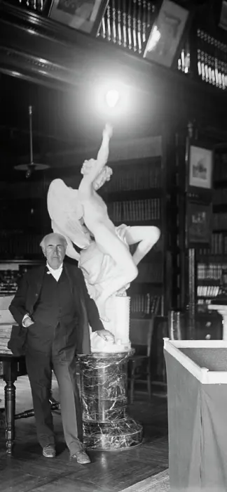 Framed Print : Thomas Edison Leaning On Statue Framed Print : Thomas Edison Leaning On Statue