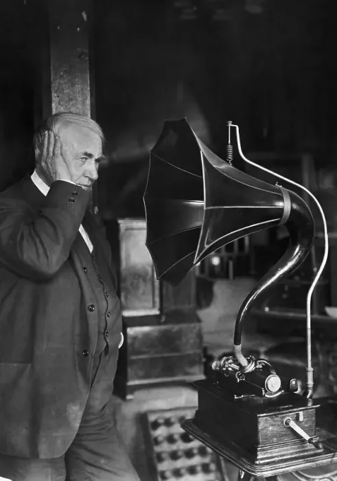 Framed Print : Thomas Edison Listening To Phonograph