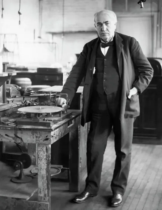 Framed Print : Thomas Edison with Phonograph