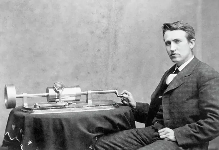 Framed Print : Thomas Edison and Phonograph