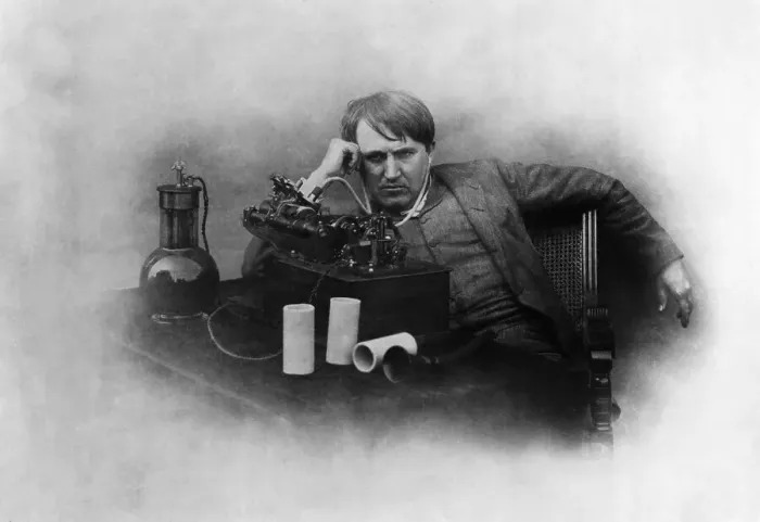 Framed Print : Thomas Edison with his Phonograph