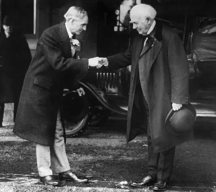 Framed Print : Thomas Edison Shaking Hands with Henry Ford