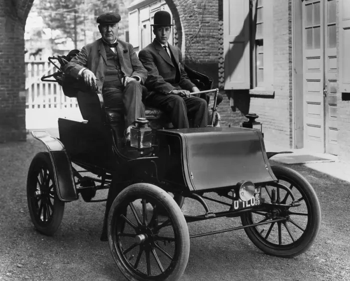 Framed Print : Thomas Edison and Son in Automobile Framed Print : Thomas Edison and Son in Automobile
