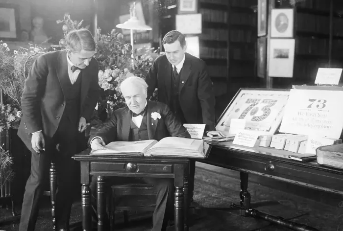 Framed Print : Thomas Edison and Sons in Office Framed Print : Thomas Edison and Sons in Office