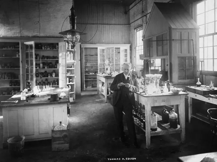 Framed Print : Thomas Edison Standing in Laboratory