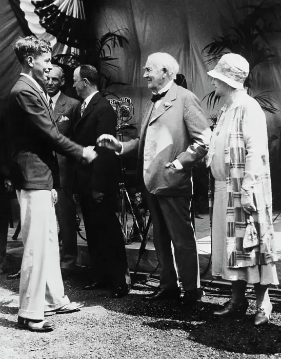 Framed Print : Thomas Edison Welcoming Lindbergh