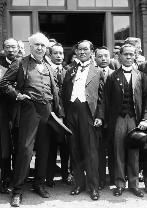 Framed Print : Thomas Edison with Wu Ching Ling and Others Framed Print : Thomas Edison with Wu Ching Ling and Others