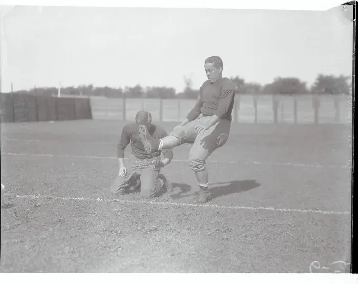 Framed Print : Thomas Gannett and Teammate at Football Practice Framed Print : Thomas Gannett and Teammate at Football Practice