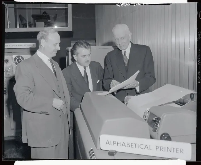 Framed Print : Thomas J. Watson and Others Examining Computer Framed Print : Thomas J. Watson and Others Examining Computer