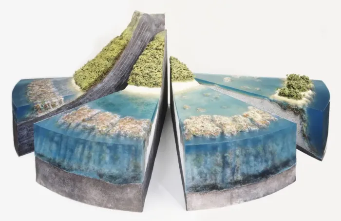 Framed Print : Three-dimensional segmented model of coral reef and surrounding landscape Framed Print : Three-dimensional segmented model of coral reef and surrounding landscape