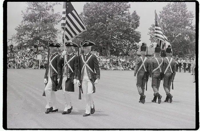 Framed Print : Three-Man Color Guards for Bicentennial Celebration Framed Print : Three-Man Color Guards for Bicentennial Celebration