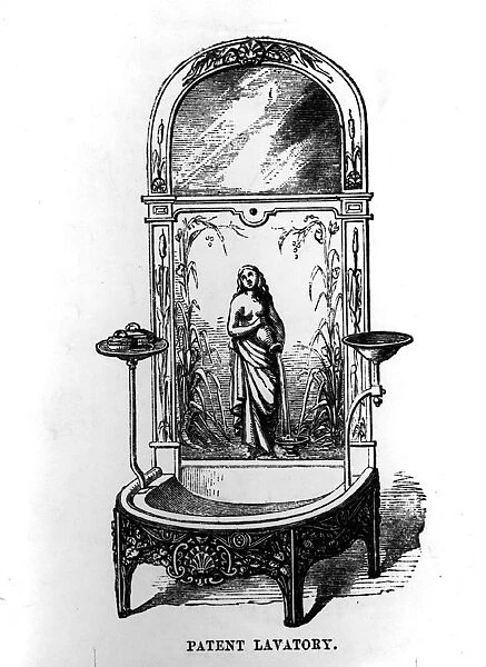 Throne. circa 1900: An illustration of a patent lavatory