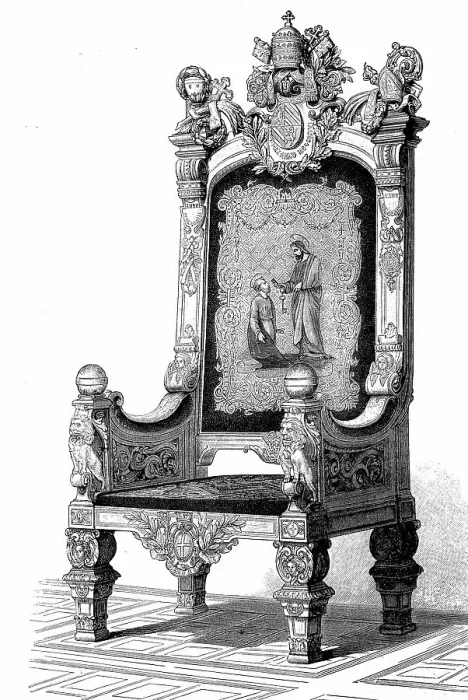 Framed Print : Throne for a Pope, made by Hippolyte Sauvrezy, Paris, France, Historic, digitally restored reproduction of an original 19th century model