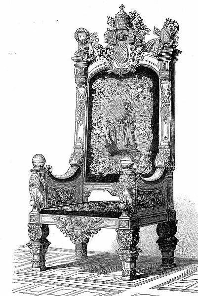 Throne for a Pope, made by Hippolyte Sauvrezy, Paris, France, Historic, digitally restored reproduction of an original 19th century model