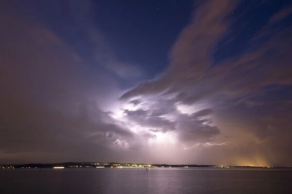 Thunderstorm and evening light on Lake Constance, Lake Constanz, Baden-Wurttemberg, Germany
