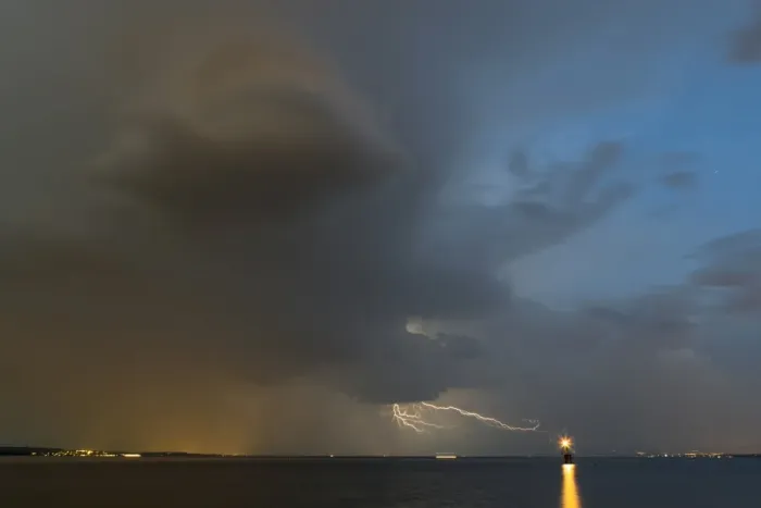 Framed Print : Thunderstorm and evening light on Lake Constance, Lake Constanz, Baden-Wurttemberg, Germany