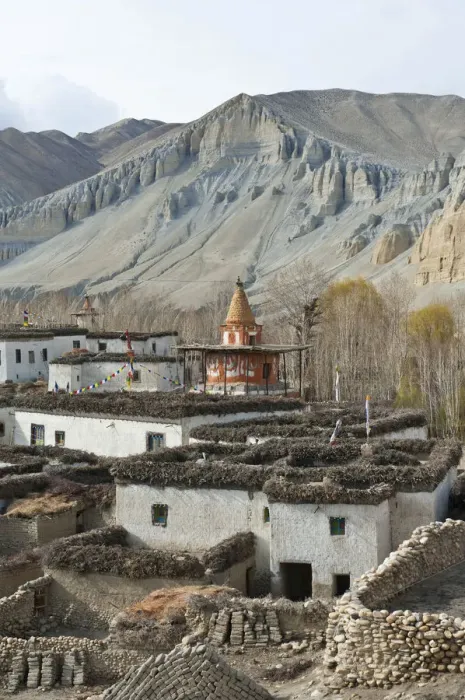 Framed Print : Tibetan architecture, houses with flat roofs, erosion in the mountains, typical stupa in the village Charang, Upper Mustang, Nepal, Asia Framed Print : Tibetan architecture, houses with flat roofs, erosion in the mountains, typical stupa in the village Charang, Upper Mustang, Nepal, Asia