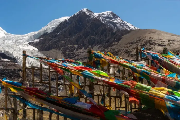 Framed Print : Tibetan Prayer Flag and big snowy mountain in background Framed Print : Tibetan Prayer Flag and big snowy mountain in background
