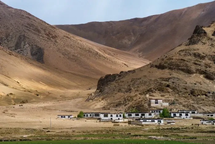 Framed Print : The Tibetan small village and mountain range