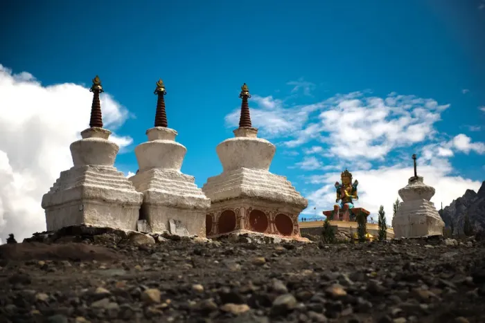 Framed Print : Tibetan white pagodas with Thiksey Monastery Framed Print : Tibetan white pagodas with Thiksey Monastery