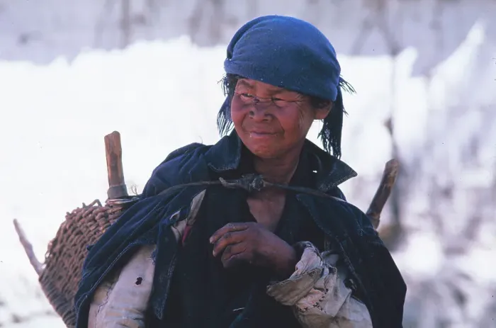 Framed Print : Tibetan Woman with Basket Framed Print : Tibetan Woman with Basket