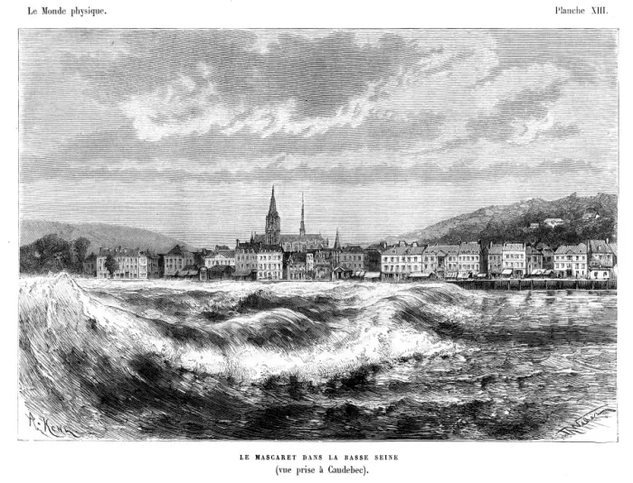 Framed Print : Tidal bore at the river Seine engraving Framed Print : Tidal bore at the river Seine engraving