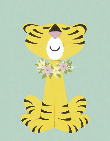 Tiger With FLower Lei