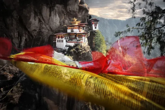Framed Print : Tigers nest and prayer flags Framed Print : Tigers nest and prayer flags
