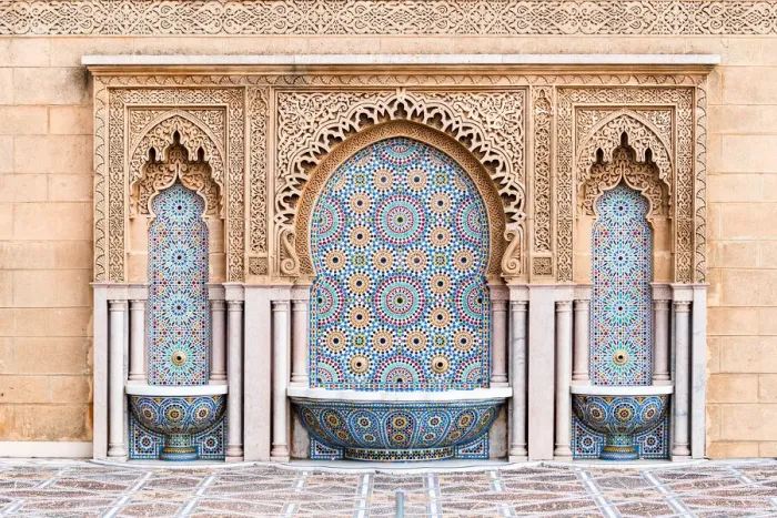 Framed Print : Tiled fountain on Mosque Hassan in Rabat, Morocco Framed Print : Tiled fountain on Mosque Hassan in Rabat, Morocco