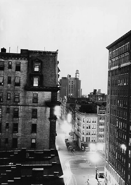 Time Lapse Image Of New York City Street At Night, 1920s