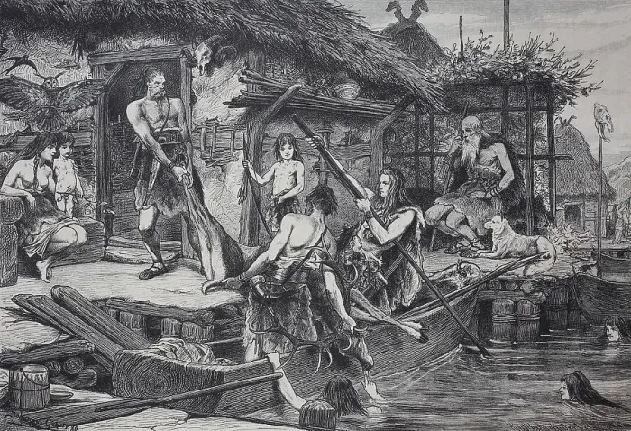 Framed Print : From the time of the pile dwellings, Lake Constance, Germany, History, digital reproduction of an original from the 19th century Framed Print : From the time of the pile dwellings, Lake Constance, Germany, History, digital reproduction of an original from the 19th century