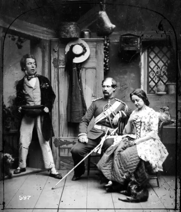 Framed Print : Two Timer. circa 1865: A young woman sitting with her suitor Framed Print : Two Timer. circa 1865: A young woman sitting with her suitor