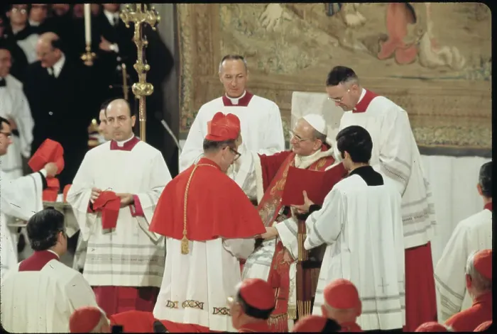 Framed Print : Timothy Cardinal Manning Receiving Beretta