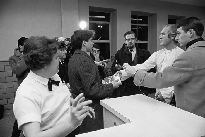 Framed Print : Timothy Leary Walking Through Turnstile in Canada Framed Print : Timothy Leary Walking Through Turnstile in Canada