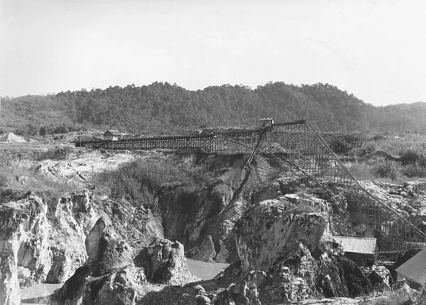 Tin Mine. 19th November 1957: A gravel pump mine in the Kinta Valley in Malaya