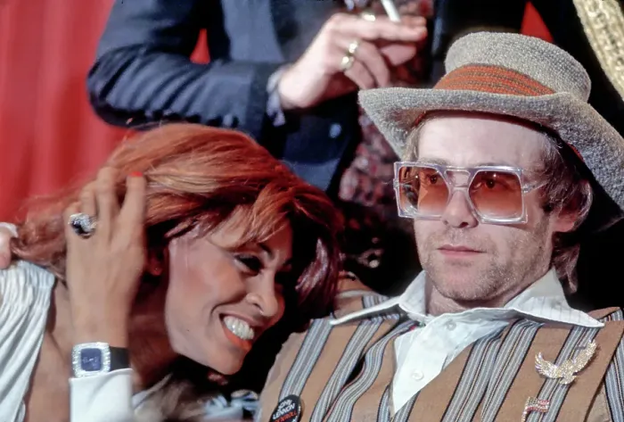 Framed Print : Tina & Elton At Tommy Press Conference