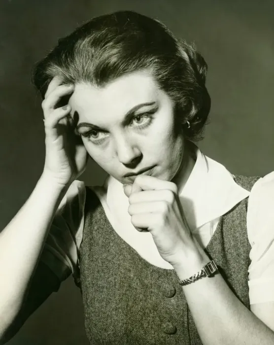 Framed Print : Tired woman posing in studio, (B&W), portrait Framed Print : Tired woman posing in studio, (B&W), portrait