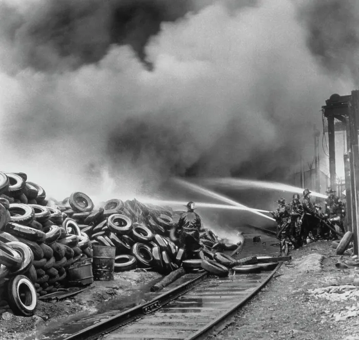 Framed Print : Tires Burn at Major Scrap Rubber Company Framed Print : Tires Burn at Major Scrap Rubber Company