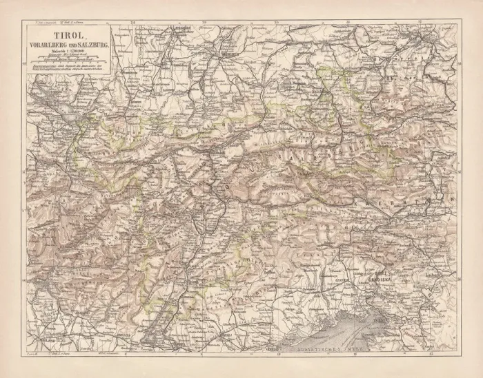Framed Print : Tirol, Vorarlberg and Salzburg in Austria, lithograph, published in 1878 Framed Print : Tirol, Vorarlberg and Salzburg in Austria, lithograph, published in 1878