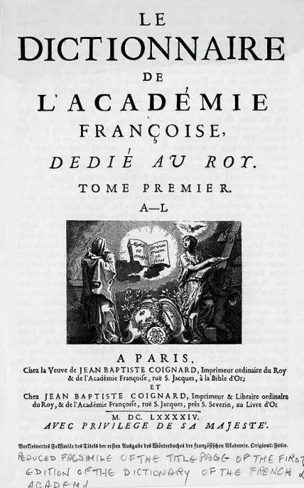 Framed Print : Title Page of Dictionary of French Academy