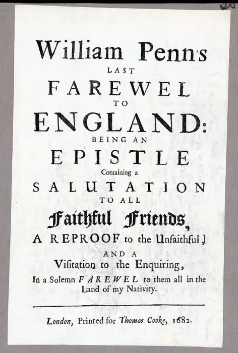 Framed Print : Titlepage Of William Penn'S Farewell
