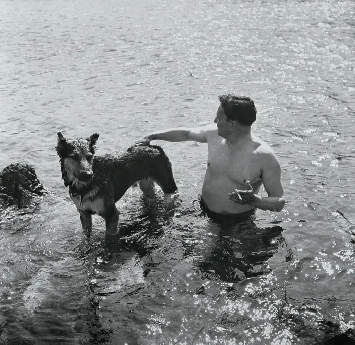Framed Print : Tito Swimming With His Dog Framed Print : Tito Swimming With His Dog