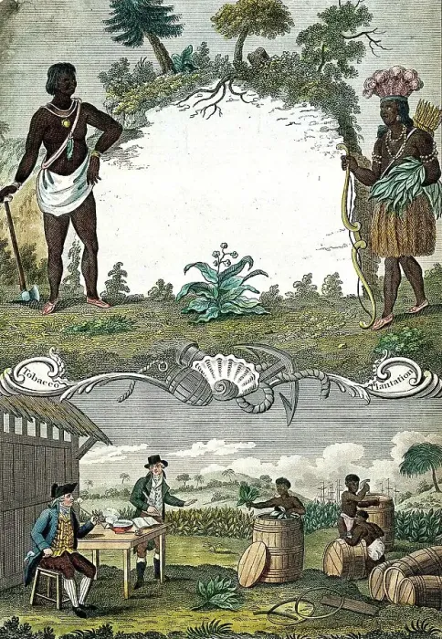 Framed Print : A tobacco plantation with workers, a Mexican Indian and two European foremen, 1821, Tobacco, Drying of tobacco, Tobacco industry, Cuba, Historic, digitally restored reproduction from a 19th century original