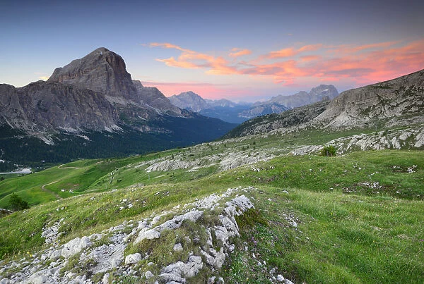 Tofana di Rozes with a pink sunset, Dolomites
