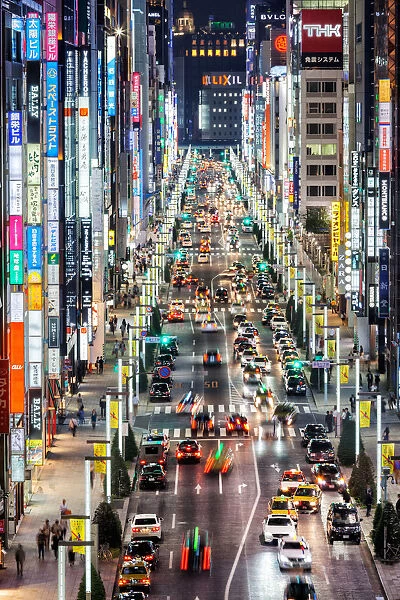 Tokyo Panorama at night. Elevated view along Chuo-dori
