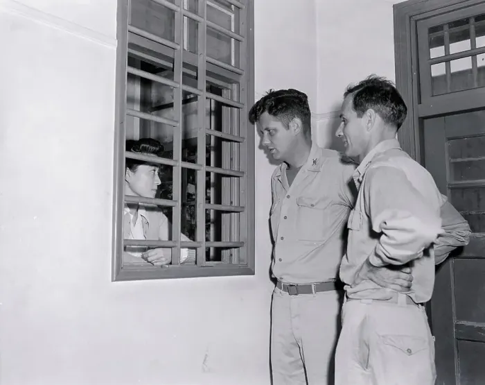 Framed Print : Tokyo Rose Speaking to Visitors from Jail Cell Framed Print : Tokyo Rose Speaking to Visitors from Jail Cell