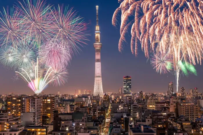 Framed Print : Tokyo skytree with fireworks at night, Japan Framed Print : Tokyo skytree with fireworks at night, Japan