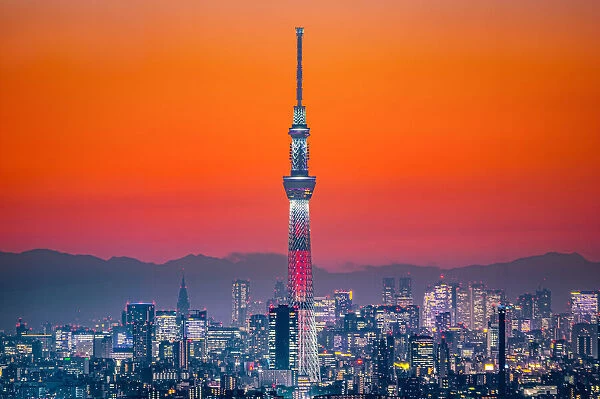 Tokyo Skytree in Orange Twilgiht Sky