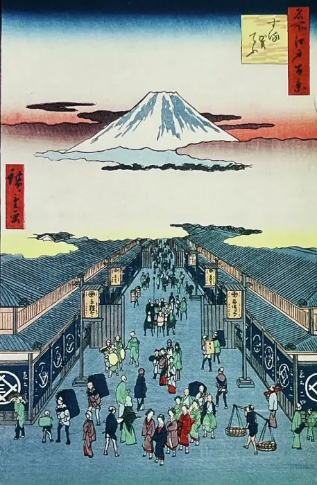 Framed Print : Tokyo street scene 1856, Mt. fuji Framed Print : Tokyo street scene 1856, Mt. fuji