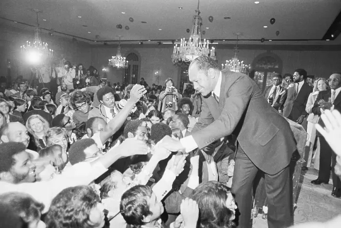 Framed Print : Tom Bradley Shakes Hands with Supporters During Mayoral Campaign Framed Print : Tom Bradley Shakes Hands with Supporters During Mayoral Campaign